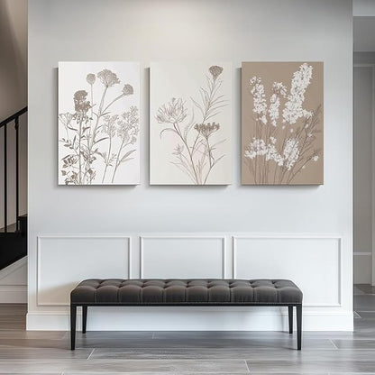 Wivsev Floral Wall Art,Wildflower Canvas Wall Art,Boho Art Wall Decor for Bedroom,Livingroom,Bathroom (24" x 36" x 3 pcs)