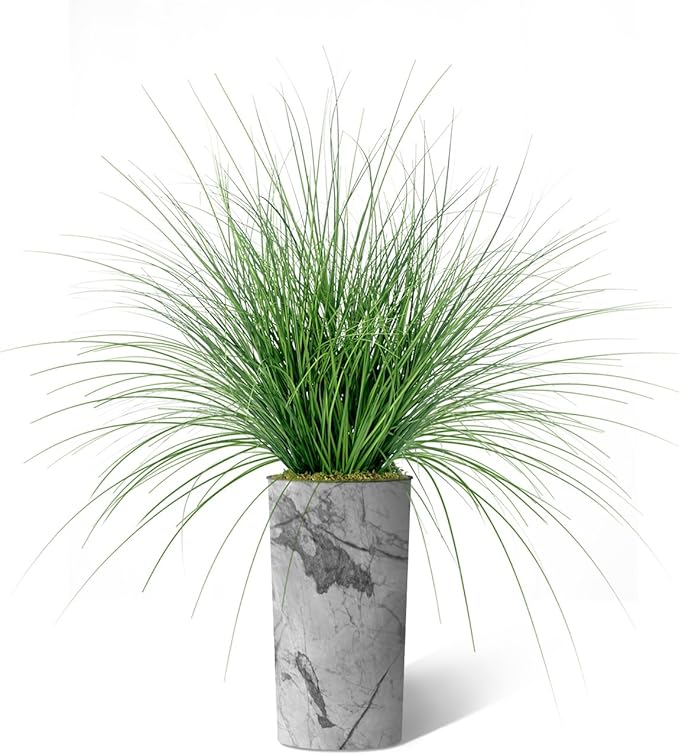 Artificial Tree in Gray Marble Effect Planter, Fake Onion Grass Silk Trees for Indoor and Outdoor Home Decoration - 55" Overall Tall (Plant Pot Plus Tree)