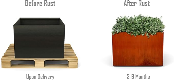 PLANTERCRAFT Corten Steel Planter Square Cube Metal Garden Box Heavy Duty | Made in USA | Fully Assembled | Commercial Residental Outdoor