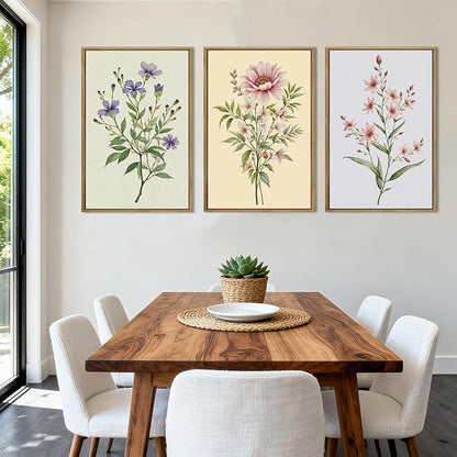 Floral Wall Art Wildflower Wall Decor Framed Botanical Painting 16x24 Inch Set of 3 for Living Room Bedroom Dining Room