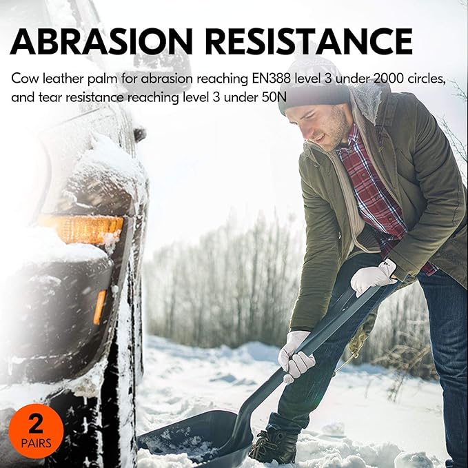 Vgo... 2-Pairs 32℉ or Above Lined Winter Cow Grain Leather Work and Driver Gloves (Size XL, Cream, CA9501F)