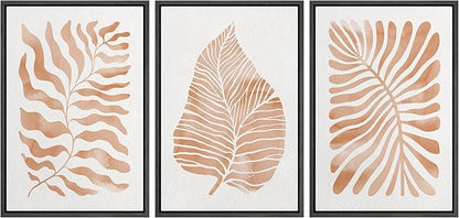 Ashbrook Framed Canvas Print Wall Art Set Orange Tropical Plant Silhouettes Nature Wilderness Illustrations Modern Art Rustic Chic Colorful for Living Room, Bedroom, Office - 24"x36"x3 Black
