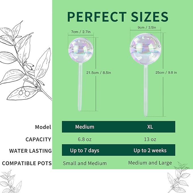 Large Extra-Thick Clear Glass Plant Watering Globes, Rainbow Gradient Self Watering Devices for Indoor & Outdoor Plants, AutomaticWaterer Spikes, Perfect for Daily or Vacation Use, 2-Pack