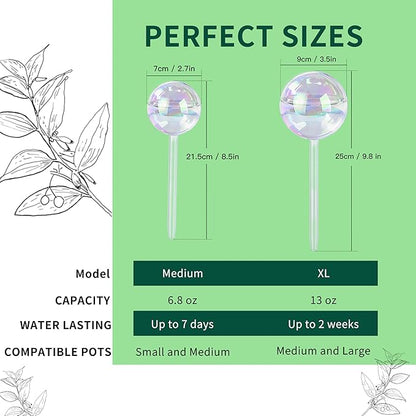Large Extra-Thick Clear Glass Plant Watering Globes, Rainbow Gradient Self Watering Devices for Indoor & Outdoor Plants, AutomaticWaterer Spikes, Perfect for Daily or Vacation Use, 2-Pack