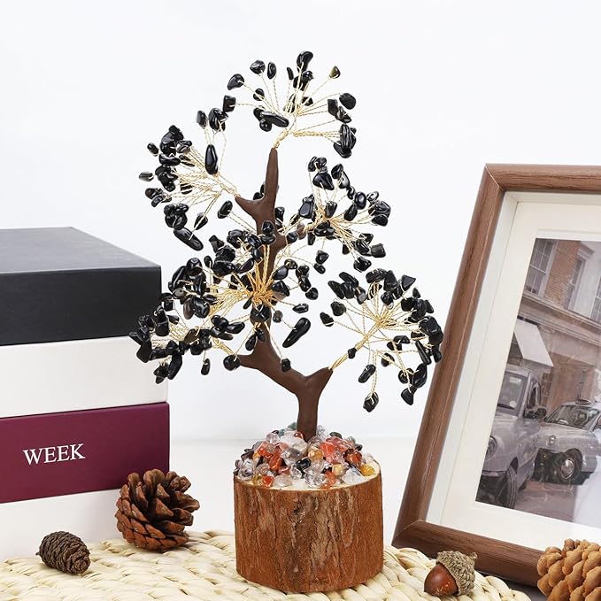 DUQGUHO Obsidian Tree Crystal Tree for Positive Energy Healing Crystal Tree of Life Black Obsidian Crystal Tree Decor Meditation Office Decor