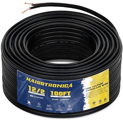 haisstronica 12/2 Low Voltage Landscape Wire 100ft - Copper Direct Burial Waterproof Cable for Landscape Lighting, Outoor Pathway Lights & Garden LED,UL Listed,UV Resistant