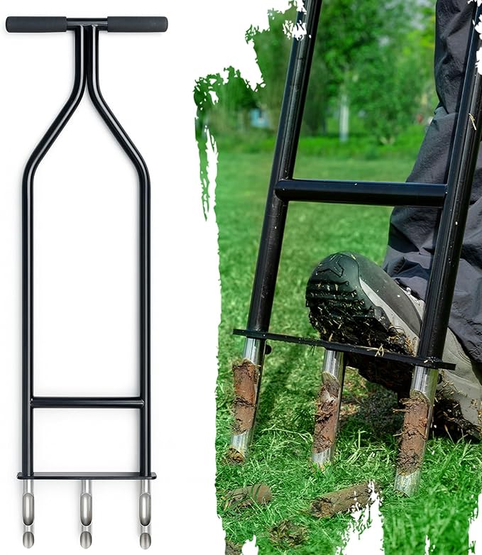 Heavy Duty Manual Lawn & Grass Aerator Tool - One-Piece Frame & Non-Clogging Semi-Open Plugs for Durable, Effortless Aeration, 1 Pack