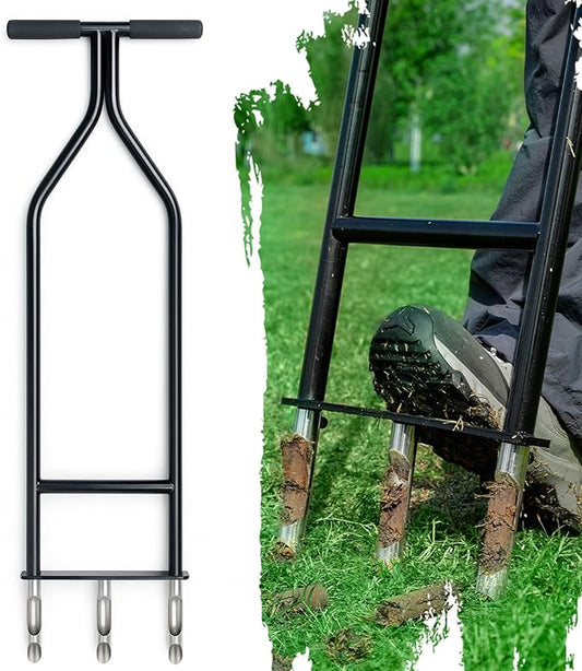 Heavy Duty Manual Lawn & Grass Aerator Tool - One-Piece Frame & Non-Clogging Semi-Open Plugs for Durable, Effortless Aeration, 1 Pack
