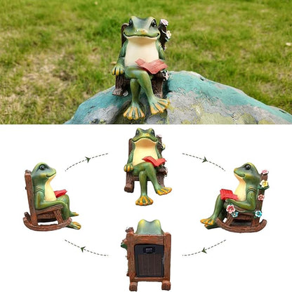 Solar Miniature Frog Garden Statues - Christmas Decorations Gift Frogs Statue Decor, Art Outdoor Figurine Lights for Patio Yard Balcony Lawn, Unique Housewarming Birthday Gifts for Women Mom Family