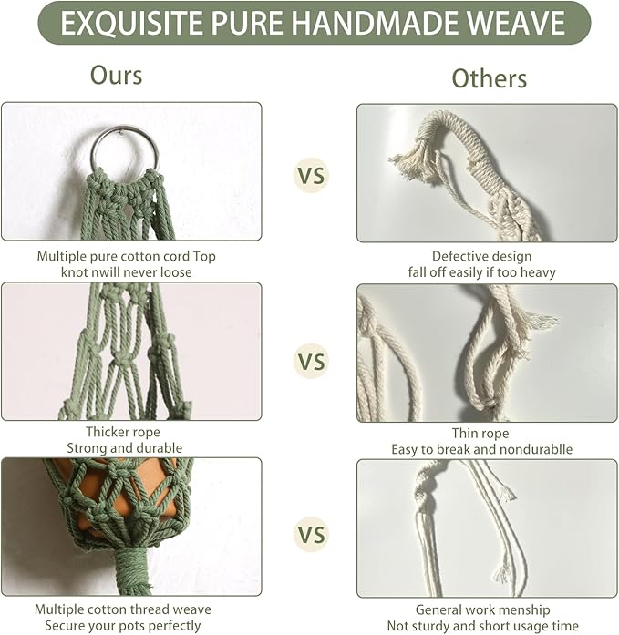 Artilady Macrame Hanging Planter for Indoor Plants, Boho Woven Plant Hanger Large Hanging Flower Pot Holders Outdoor Baskets Storage Green Wall Decor