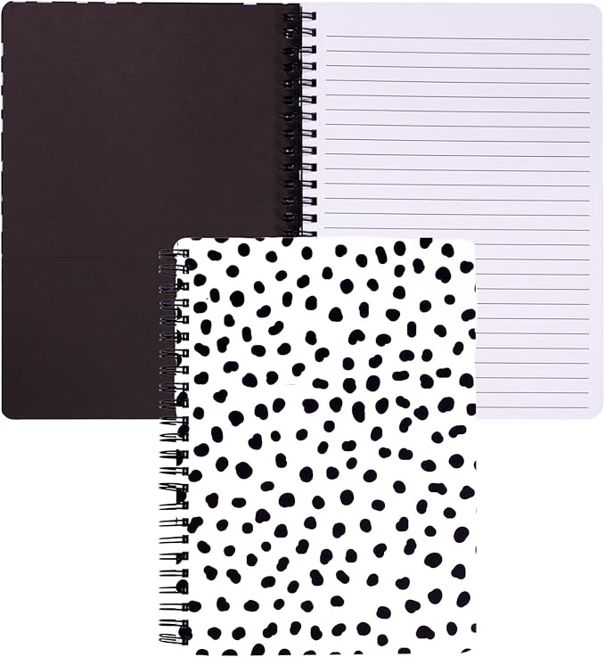 Steel Mill & Co Cute Mini Spiral Notebook, 8.25" x 6.25" Journal with Durable Hardcover and 160 Lined Pages, Black Dots