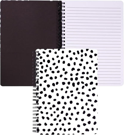 Steel Mill & Co Cute Mini Spiral Notebook, 8.25" x 6.25" Journal with Durable Hardcover and 160 Lined Pages, Black Dots