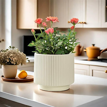 Ceramic 4.9+6.3 inch Planters, Modern Home and Office Flowerpot, Indoor and Outdoor Flowerpot with Drainage Hole (White)