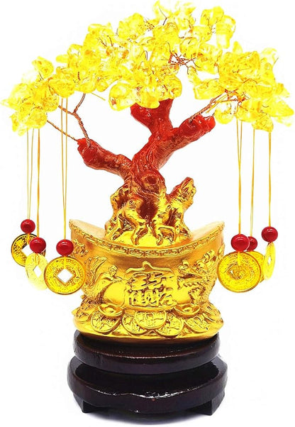 Feng Shui Citrine Quartz Crystal Money Tree Bonsai Style Decoration for Luck and Wealth (Yuan Bao)