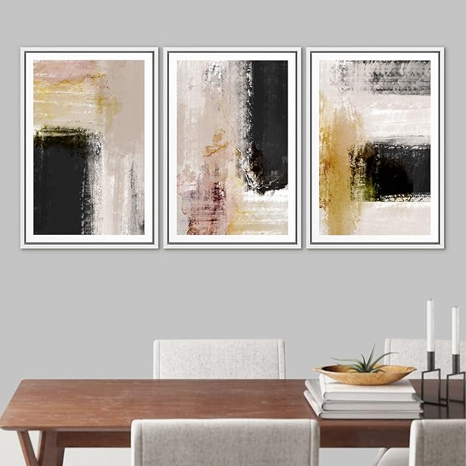Ashbrook Framed Wall Art Print Set Brown, Black, Yellow Color Block Landscape Abstract Shapes Illustrations Modern Art Boho Scenic Colorful for Living Room, Bedroom, Office - 16"x24"x3 White