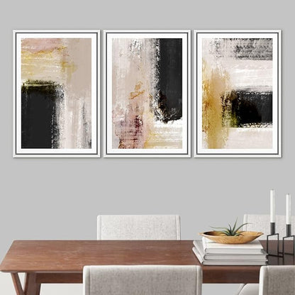 Ashbrook Framed Wall Art Print Set Brown, Black, Yellow Color Block Landscape Abstract Shapes Illustrations Modern Art Boho Scenic Colorful for Living Room, Bedroom, Office - 16"x24"x3 White