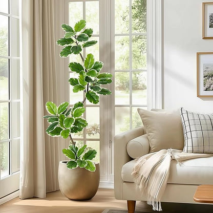Garvee Fiddle Leaf Fig Tree Artificial Indoor, Faux Floor Plant, 5FT Tall Fake Plant with Planter and Pebbles, Artificial Trees for Home Decor Indoor,Tall Fake Tree for Housewarming