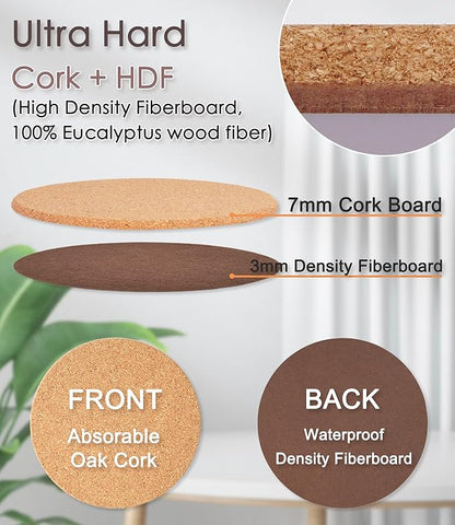 Cork Plant Coasters, Double Layers Hard Thick Cork Planter Coaster, 4 Inch Absorbent Cork Plant Mats, Cork Trivets for Hot Dishes, Cork Plant Coasters for House Plants, 4 Pcs