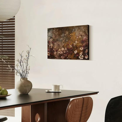 Framed Vintage Wildflower Wall Decor Dark Wildflower Print Country Floral Canvas Painting Nature Botanical Scenery Wall Decor for Farmhouse Living Room or Bedroom 12x16 Inch