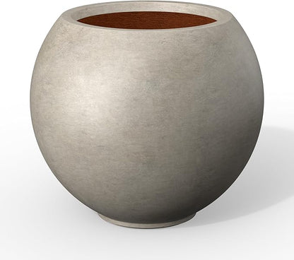 Kante Round Concrete Flower Pot, 19.3 Inch Dia (14" Opening) Sphere Shape Design Planter with Drainage Hole and Rubber Plug for Outdoor Plants, Weathered Concrete Finish with Painted Interior