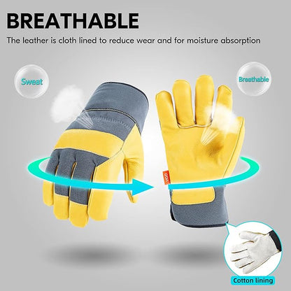 Vgo... 1-Pair Unlined Safety Cow Grain Leather Work Gloves Men, Rigger Gloves, Builder Gloves, Construction gloves, Gardening gloves (Size M, Gray Yellow, CA3501)