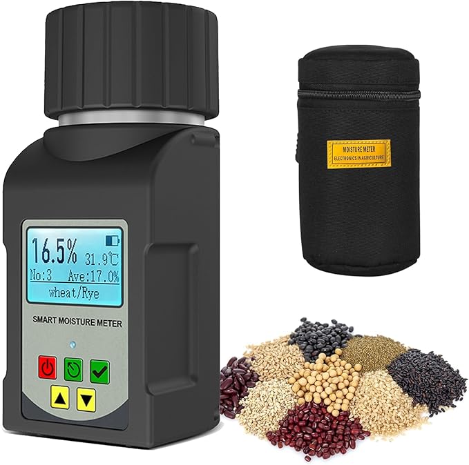 Portable Moisture Tester for Grain,25 Grain Moisture Meter with Backlit Digital Meter Readout & Voice Broadcast, Moisture Temperature Tester for Wheat, Soybean, Coffee and More