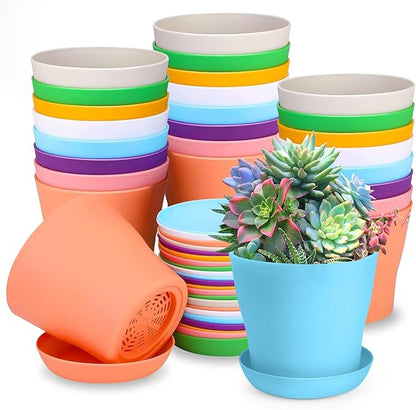 OALCQ 4 Inch Small Flower Pots - 24 Pcs, 8 Colors, Indoor Plant Pots with Drainage