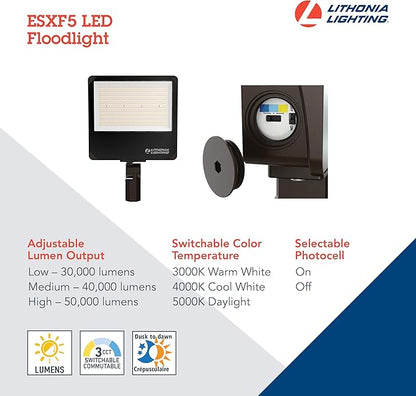 Lithonia Lighting All-in-One LED Flood Light, Waterproof LED Outdoor Light Fixture with Adjustable Brightness and Color Temperature, Yoke or Slipfitter Mount Dusk to Dawn Outdoor Lighting, UVOLT