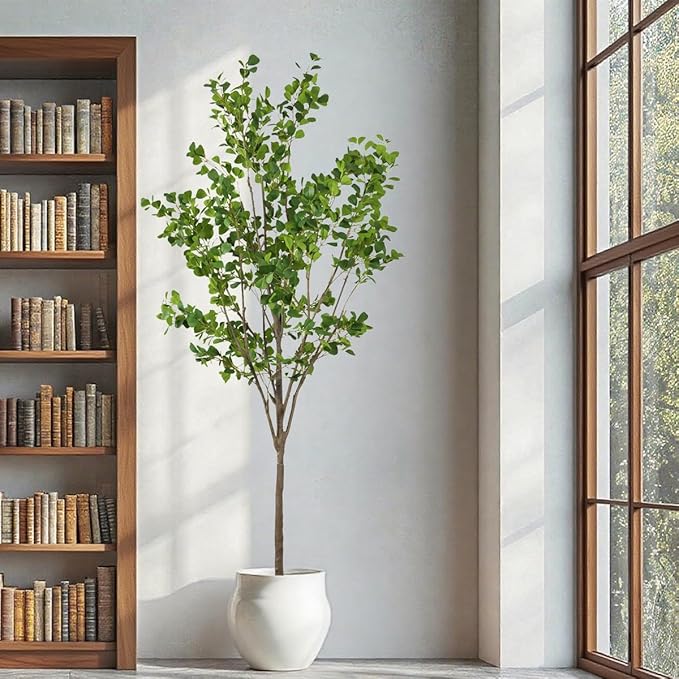 7.55ft Ficus Artificial Trees, Lifelike Faux Tree, Green Lush Fake Ficus Tree Artificial Plants for Office Home Living Room Indoor Outdoor Modern Decor, Perfect Housewarming Gift