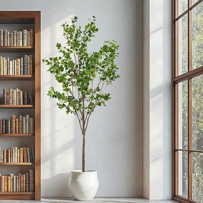 7.55ft Ficus Artificial Trees, Lifelike Faux Tree, Green Lush Fake Ficus Tree Artificial Plants for Office Home Living Room Indoor Outdoor Modern Decor, Perfect Housewarming Gift