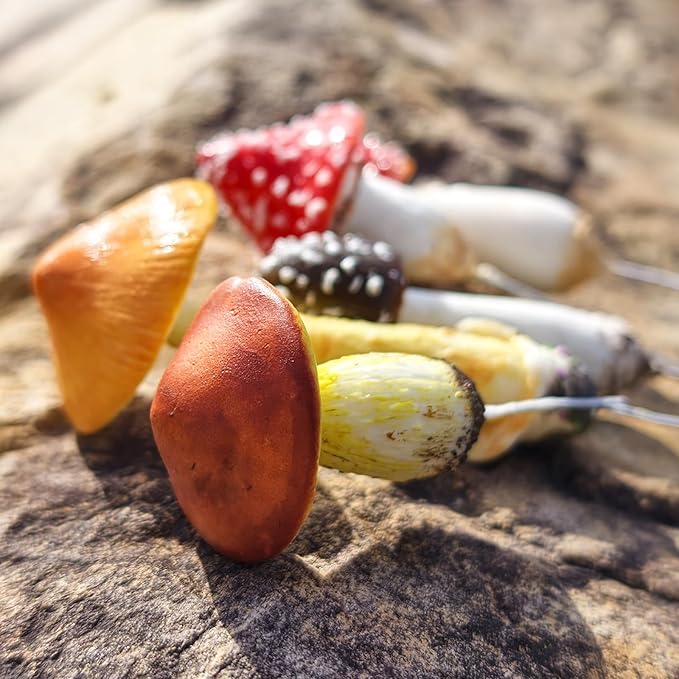 5-Pack Handmade Clay Mushrooms Miniature Fairy Garden Decor - DIY Mini Mushrooms for Terrariums Potted Plant Holiday Ornaments & Desktop Decorations