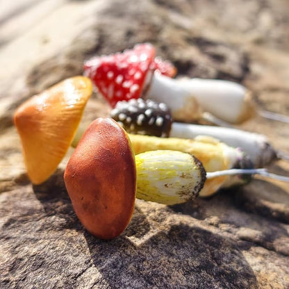 5-Pack Handmade Clay Mushrooms Miniature Fairy Garden Decor - DIY Mini Mushrooms for Terrariums Potted Plant Holiday Ornaments & Desktop Decorations