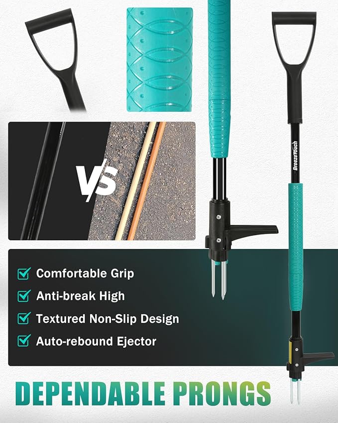 Breeze Touch 39" Weed Pulling Tool, 3-Claw Detachable Weed Puller Tool with Long Handle, Heavy Duty Stand Up Weeder Weeding Tool for Lawn, Yard, Garden, Crabgrass, Dandelion Picker, Weed Remover