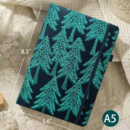 ipoul Embroidered Notebook, Cute Journal, A5, Hardcover, Lay Flat, Lined Paper, Women's Journals for Writing, Christmas Gift, Pine Tree, Evergreen, Pretty Notebook