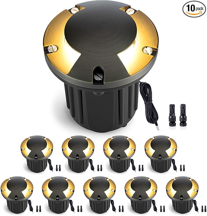 Gardenreet 12V Well Light - Brass Ip65 Waterproof Electric Landscape In-Ground Low Voltage LED Lighting, Fixture, Antique Bronze for Patio Walkway Garden Without MR16 Bulb