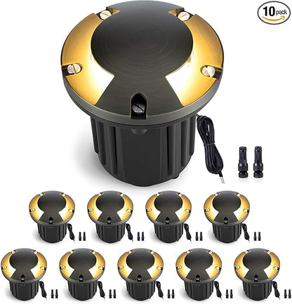 Gardenreet 12V Well Light - Brass Ip65 Waterproof Electric Landscape In-Ground Low Voltage LED Lighting, Fixture, Antique Bronze for Patio Walkway Garden Without MR16 Bulb