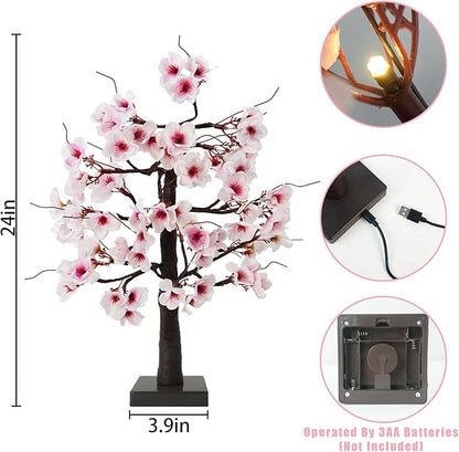 Uieke 2PACK 24IN Lighted Cherry Blossom Tree 48 Warm White LED Tabletop Artifical Bonsai Tree with Timer Battery/USB Operated for Wedding Party Spring Home Indoor Japanese Room Decor