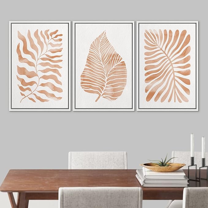 Ashbrook Framed Canvas Print Wall Art Set Orange Tropical Plant Silhouettes Nature Wilderness Illustrations Modern Art Rustic Chic Colorful for Living Room, Bedroom, Office - 16"x24"x3 White