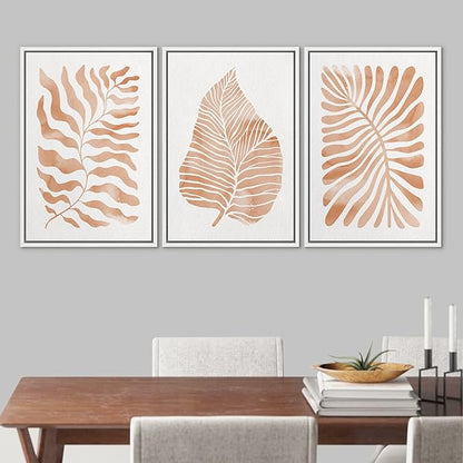 Ashbrook Framed Canvas Print Wall Art Set Orange Tropical Plant Silhouettes Nature Wilderness Illustrations Modern Art Rustic Chic Colorful for Living Room, Bedroom, Office - 16"x24"x3 White