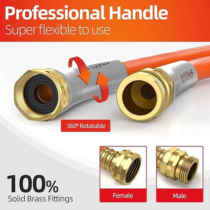 SPECILITE Garden Water Hose 10 ft x 5/8 in, Heavy Duty Leader Pipe Extension, Flexible, Lightweight Kink-less,Hybrid Rubber, with 3/4" Brass Fittings, Orange