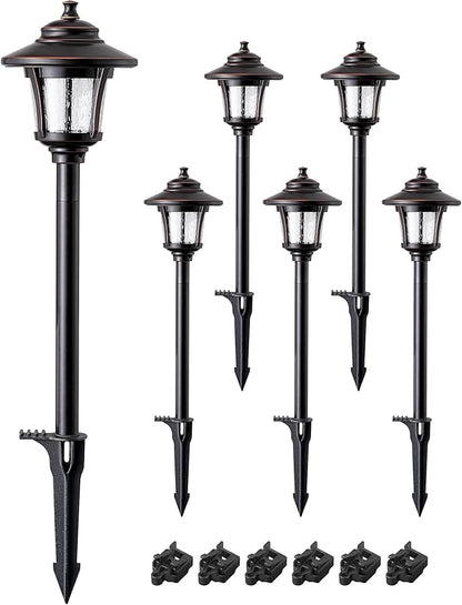 EDISHINE Low Voltage Landscape Lighting, 12V 3W 120LM 3000K Seed Glass Outdoor Landscape Path Lights with Connectors, ORB Waterproof Electric LED Pathway Light Wired for Walkway Garden Yard, 6 Pack