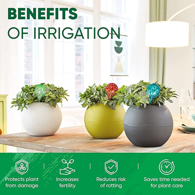 Plant Watering Globes Set of 6 – Large Glass Self-Watering Bulbs (up to 5 Days of Watering) for Indoor & Outdoor Plants – Multicolor