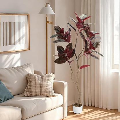 5.1 ft Tall Faux Fiddle Leaf Fig Tree with Realistic Leaves and Textured Trunk, Large Indoor Artificial Plant in Stable Black Pot, Lifelike Fake House Plant for Home & Office Decor
