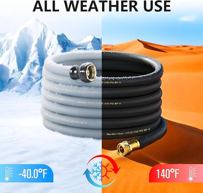 Garden Hose 5/8" x 100ft - Brass Rubber Heavy Duty Water Hose 600 PSI Burst Pressure, Durable Flexible Hose for Yard, Car Wash, Pets Black
