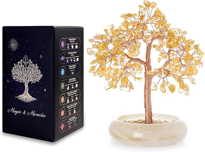 Citrine Crystal Bonsai Tree, Office Desk Home Living Room Decor, Lucky Money Fengshui Tree Plant, Birthday Good Luck Gifts for Women, Mom