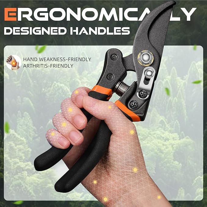DECERK 8.5" Professional Pruning Shears - Cuts 4X Easier with Ultra Sharp Japanese Steel Titanium Blade, Arthritis Friendly Garden Scissors & Plant Clippers, Effortlessly Prunes 3/4" Branches