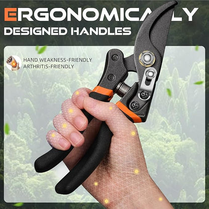 DECERK 8.5" Professional Pruning Shears - Cuts 4X Easier with Ultra Sharp Japanese Steel Titanium Blade, Arthritis Friendly Garden Scissors & Plant Clippers, Effortlessly Prunes 3/4" Branches