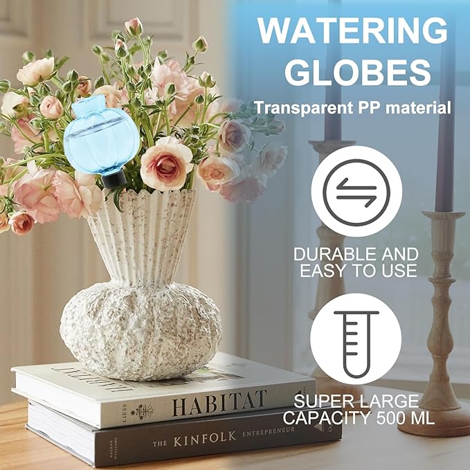 4 Pcs Plant Self Watering Globes, 17oz Large Plastic Water Bulbs Top Fill Watering Globes Slow Release Terracotta, Water Spikes Stakes for Indoor and Outdoor Plants (Blue)