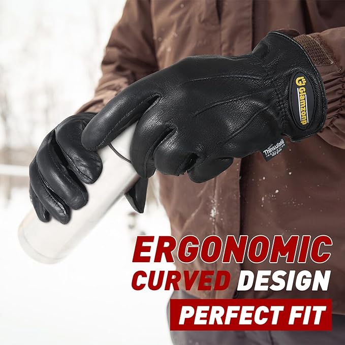 HLDD HANDLANDY Winter Work Gloves, Insulated Leather Work Glove with Abrasion Protection & Thinsulate Lining for Cold Weather