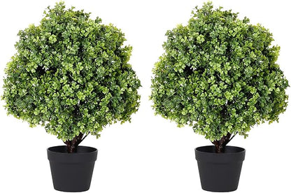 24" Faux Boxwood Plants Outdoor, Artificial Topiary Ball Trees Set of 2, UV Resistant Fake Potted Evergreen Realistic Greenery Bushes Shrubs for Outside Front Porch Planter Patio Indoor Decor 2ft Tall